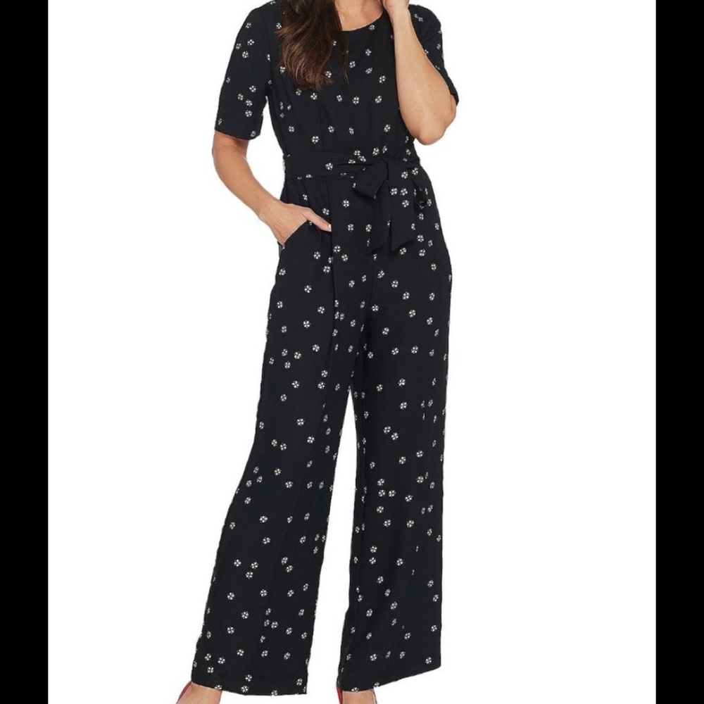 Vince Camuto Women's Elbow Sleeve Ditsy Re-Set Belted Jumpsuit